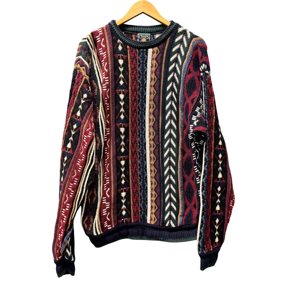 Vintage Chaps Ralph Lauren Sweater Mens L Multicolor Made in USA Cotton Pullover